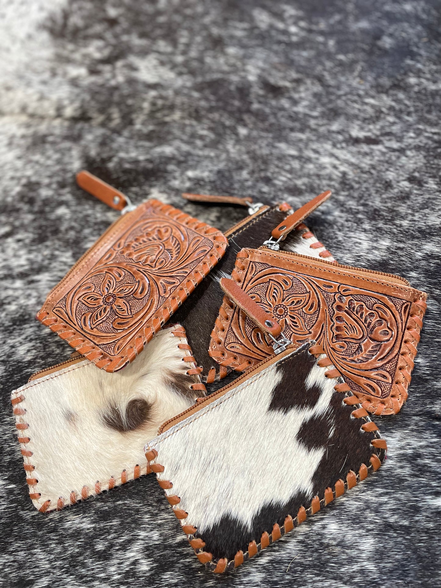 Cowhide & Tooled Leather Coin Purse