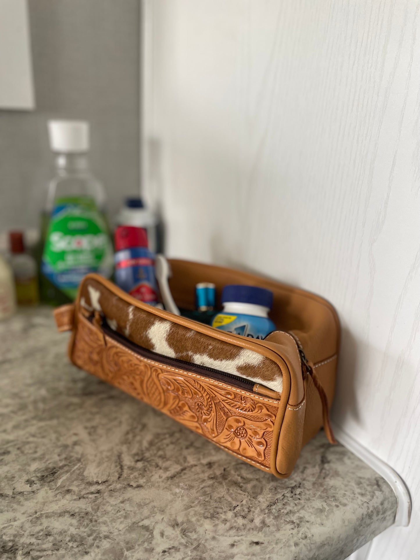 Cowhide Toiletry Travel Bag