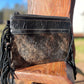 Cowhide + Tooled Leather Crossbody Purse w/ Side Fringe