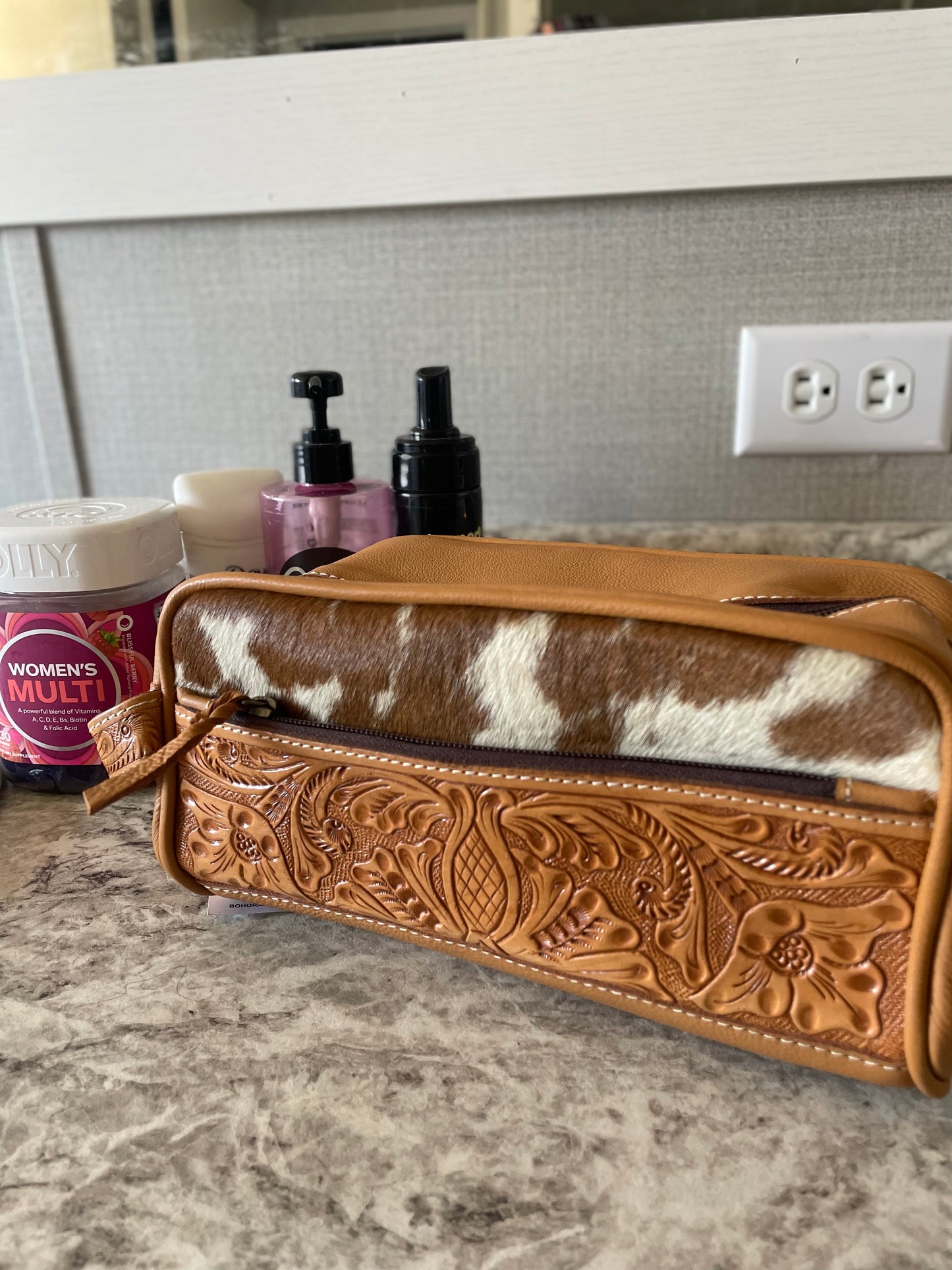 Cowhide Toiletry Travel Bag