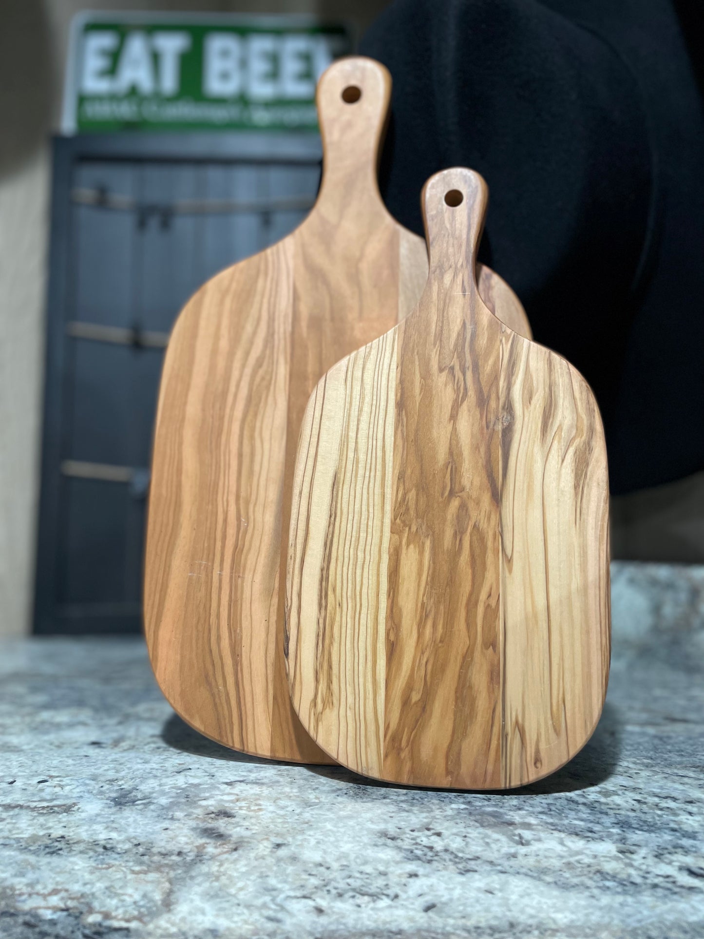 Personalized Olive Wood Cutting Board with Handle, Engraved Paddle Board,  12