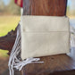 Cowhide + Tooled Leather Crossbody Purse w/ Side Fringe