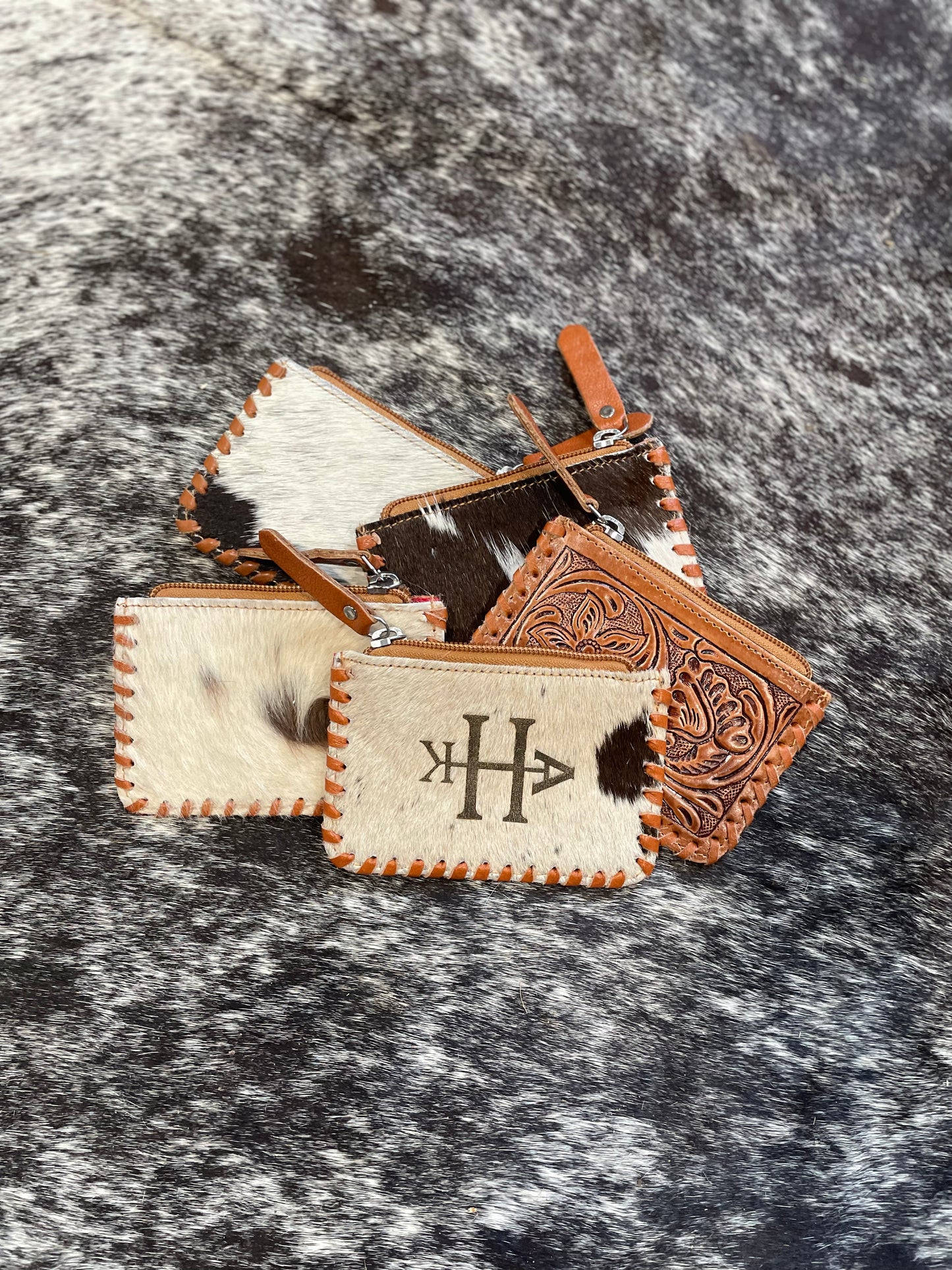 Cowhide & Tooled Leather Coin Purse