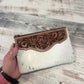 Cowhide Wristlet Bag with Tooled Leather Top