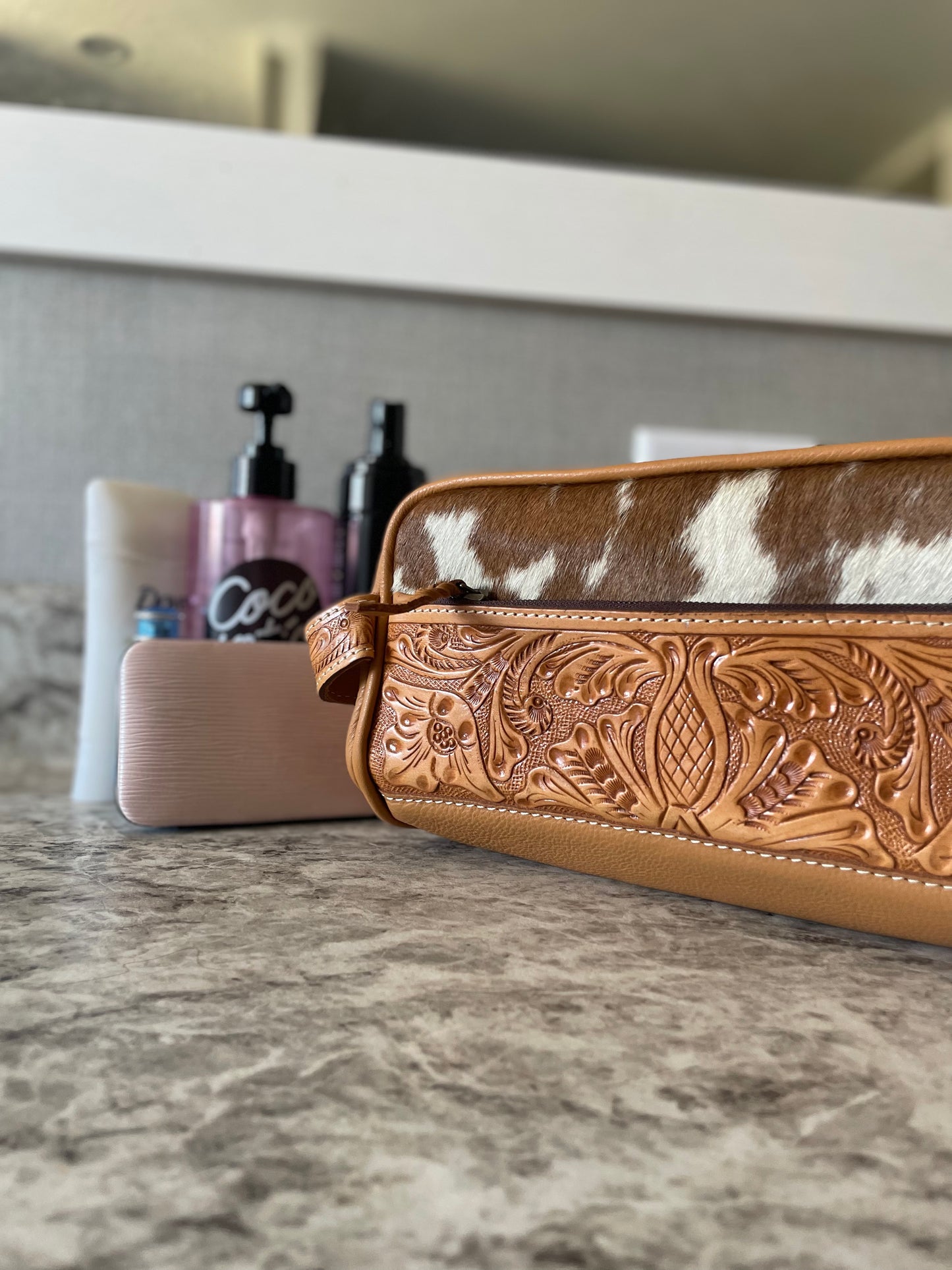 Cowhide Toiletry Travel Bag