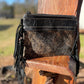 Cowhide + Tooled Leather Crossbody Purse w/ Side Fringe