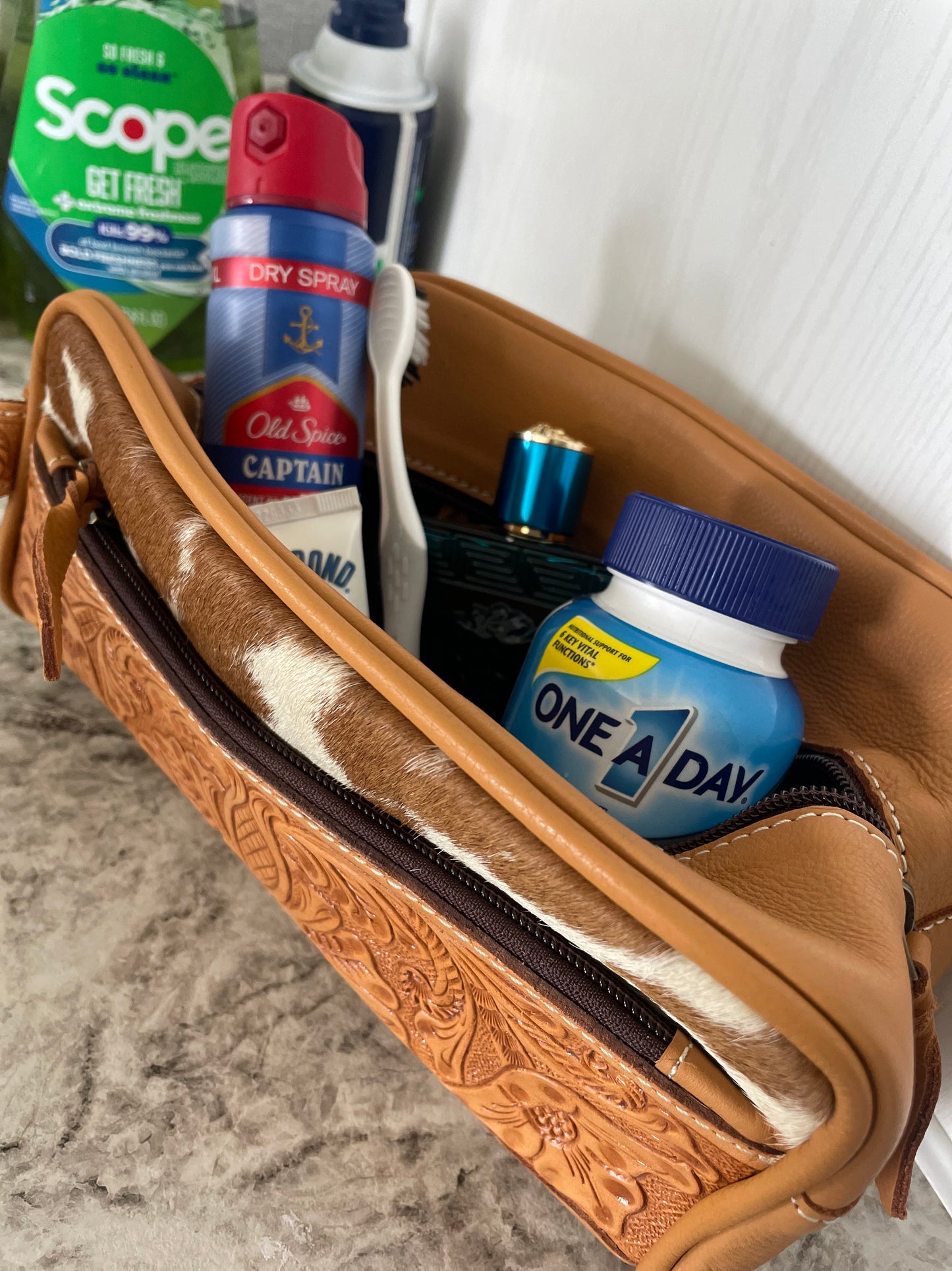 Cowhide Toiletry Travel Bag