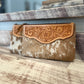 Cowhide Wristlet Bag with Tooled Leather Top