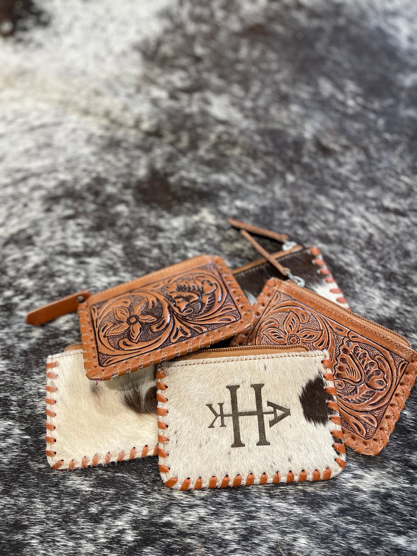 Cowhide & Tooled Leather Coin Purse