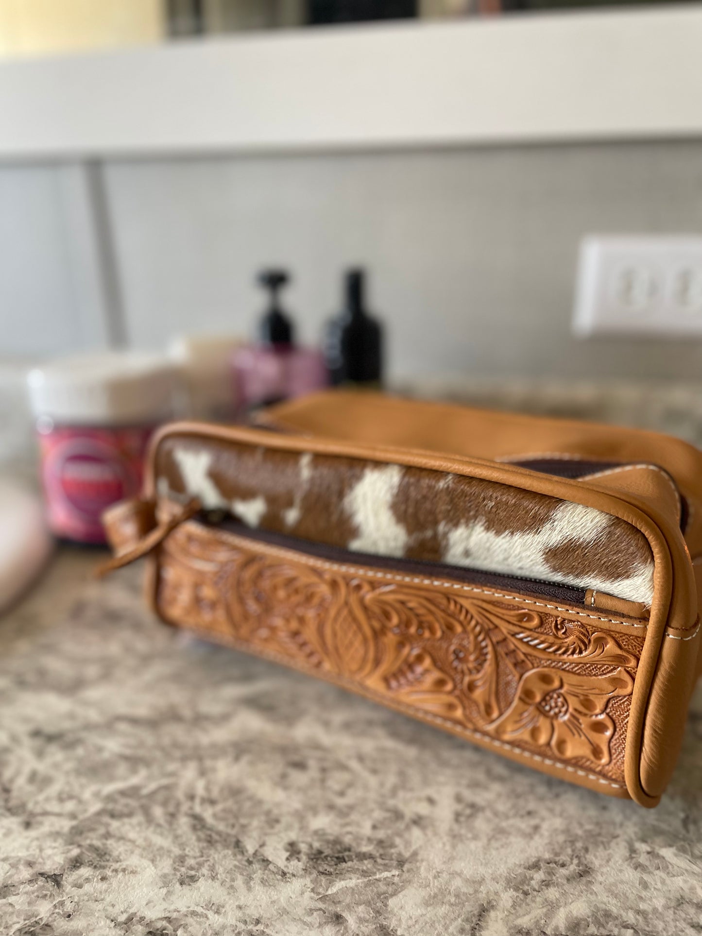 Cowhide Toiletry Travel Bag