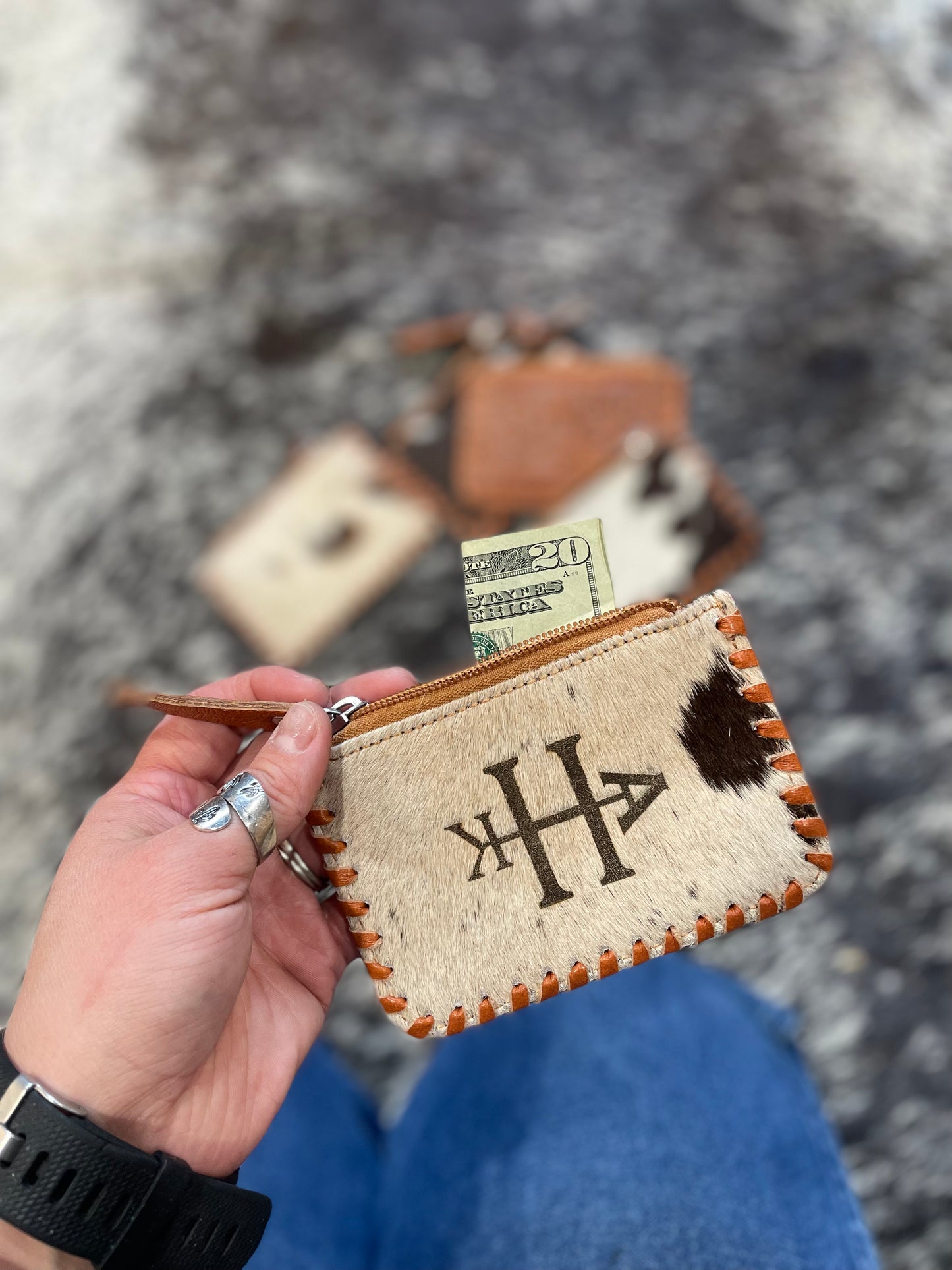 Cowhide & Tooled Leather Coin Purse