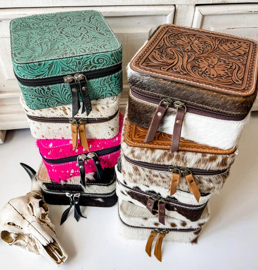 Cowhide + Leather Jewelry Travel Storage